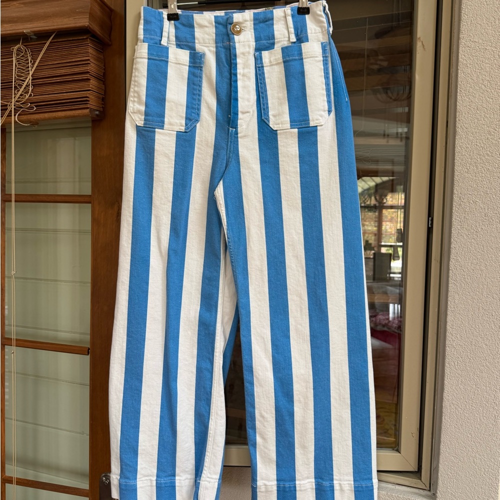 Anthropologie Blue and White Striped Cropped Pants
